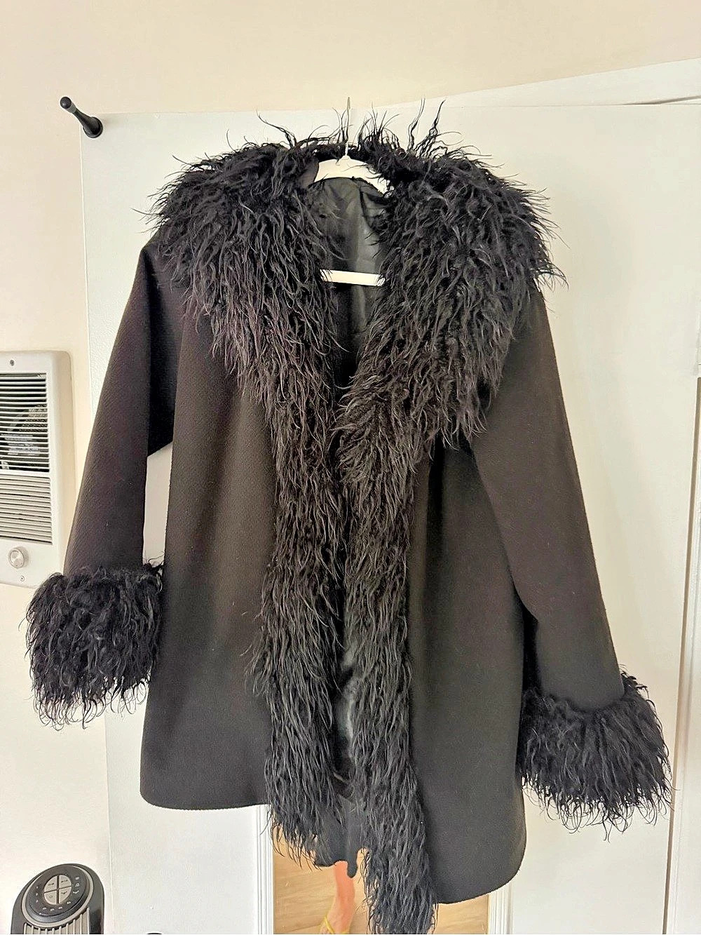 Silence + Noise Black Faux Fur Trim Coat Size Medium Like New!